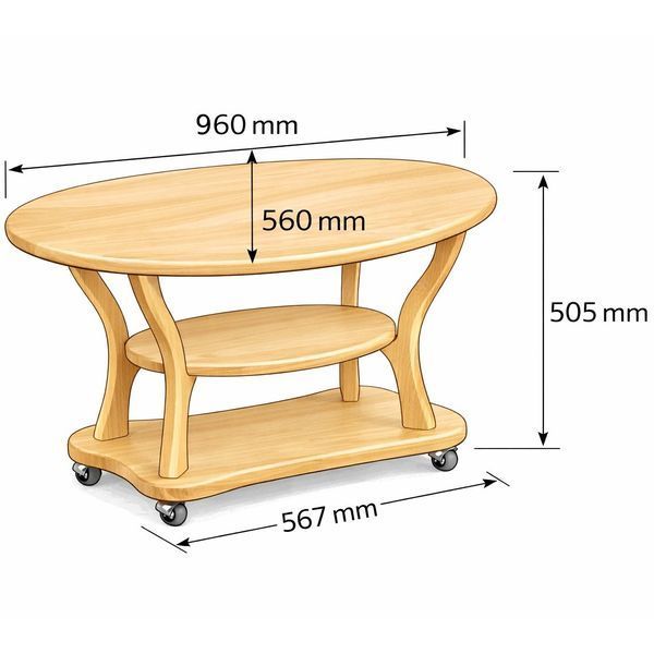 Журнальний столик з натурального дерева &laquo;Oval Comfort&raquo; на колесах coffee-tab-001 фото