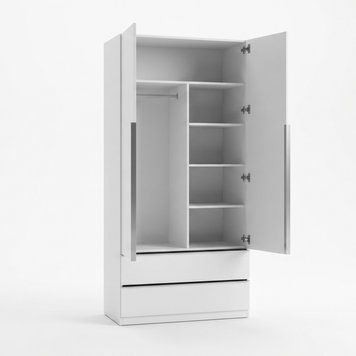 Шафа для одягу M-30 з штангою та полицями, 2 шухляди (100&times;50&times;220 см) M-30 Білий фото