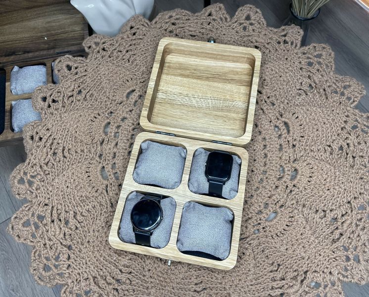 Дерев'яний органайзер-шкатулка для 4 годинників з дуба WatchBox-4-001 фото